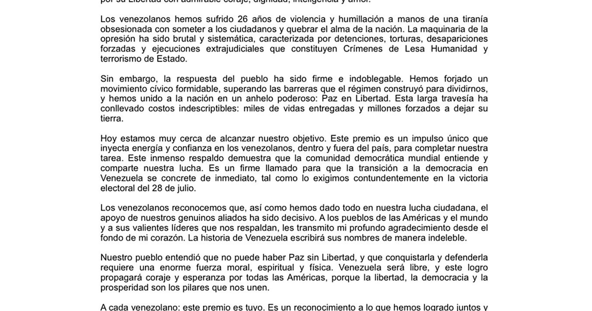 María Corina Machado tras ganar el Nobel: ‘La opresión de Maduro es brutal’